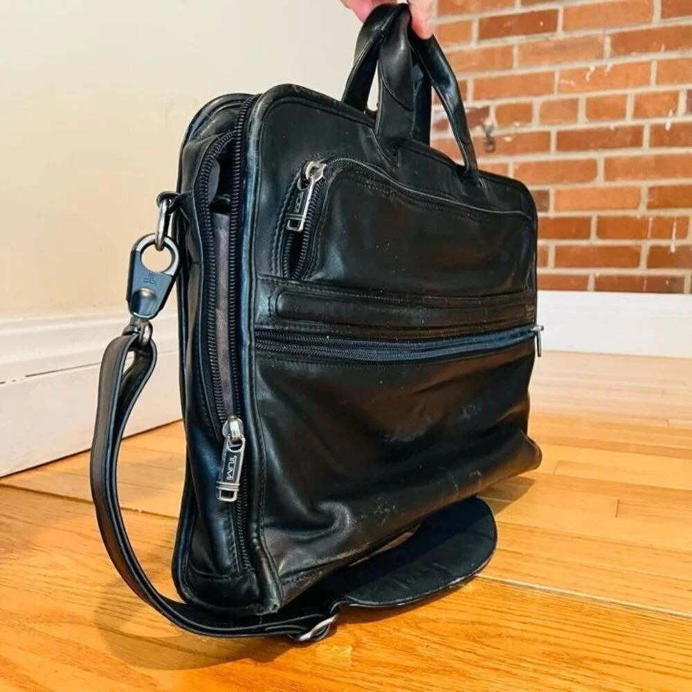 Tumi Black Soft Leather Laptop Bag Briefcase
